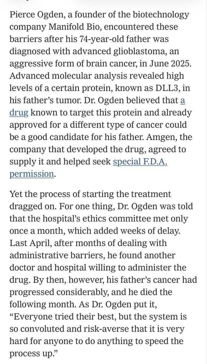RichardHanania's tweet photo. Man can’t get the drug for brain cancer that might save his life in time because the ethics board at his hospital only meets once a month.

Is anyone checking the ethics board for whether stuff like this is behaving ethically? https://t.co/lLlz1BaHXQ