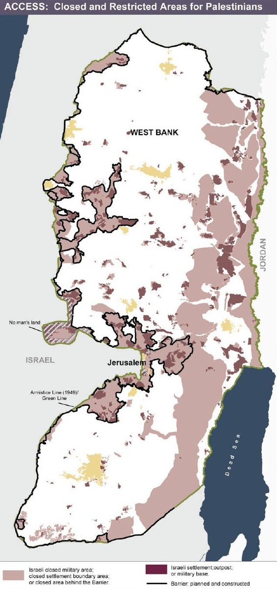 pikkininski's tweet photo. @dilanesper @rarestbarbie People look at this map. Note the 3 NON-CONTIGUOUS Palestinian areas in the West Bank.

How was this supposed to be a viable country that people would be happy with? https://t.co/O27N1HbYWD