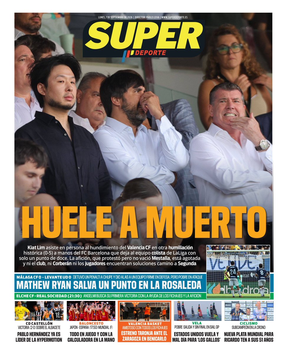 superdeporte_es's tweet photo. 🆕 Esta es la #SUPERPortada🗞️ de este lunes 7 de septiembre 

'HUELE A MUERTO' 🦇💀

#𝐋𝐚𝐂𝐚𝐬𝐚𝐃𝐞𝐥𝐃𝐞𝐩𝐨𝐫𝐭𝐞𝐕𝐚𝐥𝐞𝐧𝐜𝐢𝐚𝐧𝐨

🔗 https://t.co/mm1N3PvEbt 🔗 https://t.co/frPaPoBcat