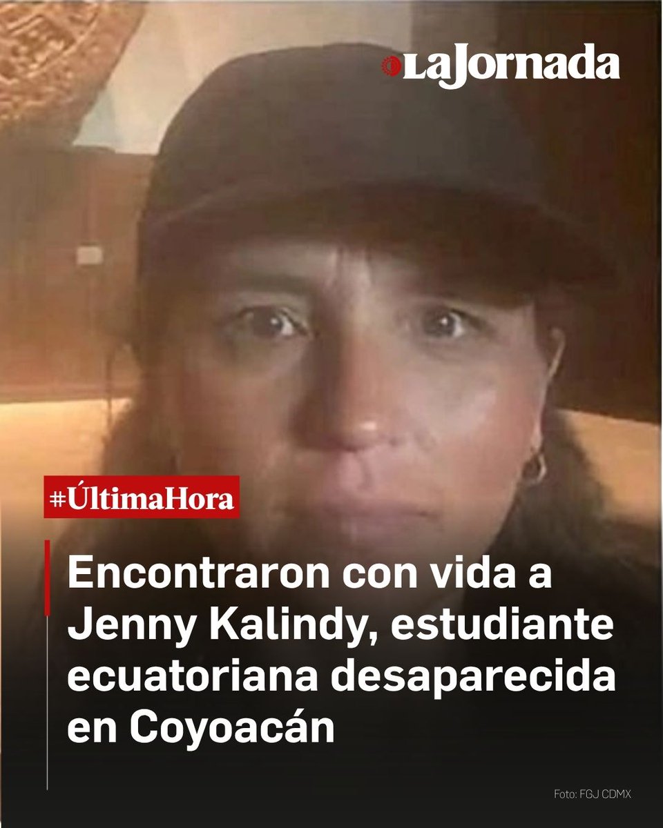 lajornadaonline's tweet photo. 🔴 #ÚLTIMAHORA | La Fiscalía capitalina informó sobre la localización con vida de Jenny Kalindy Bolívar Guayacundo, estudiante de origen ecuatoriano del doctorado en el Centro de Investigaciones y Estudios Superiores en Antropología Social (CIESAS), quien fue encontrada en inmediaciones de Huipulco, alcaldía Tlalpan.

La joven fue reportada como desaparecida el pasado 26 de agosto, cuando fue vista por última vez en la colonia Santo Domingo, alcaldía Coyoacán.

Lee más aquí:
https://t.co/tkA33RWjUB