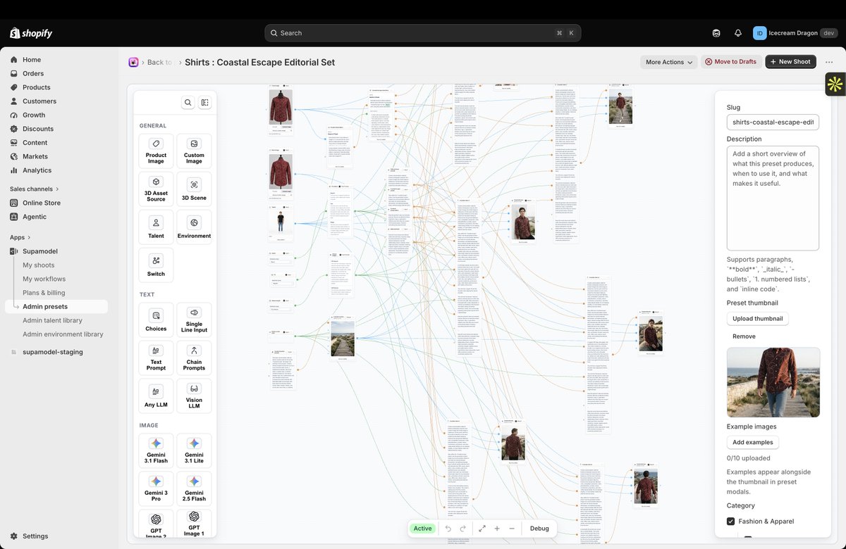 yesssdesign's tweet photo. I've been building editorial presets for fashion & apparel product photo shoots for #Supamodel.
It's been super fun!
Here's what a finished workflow looks like, some results of this workflow in the thread :-)
#shopify #aiphotos #productphotos #ecommerce https://t.co/JH3gOuFaHB
