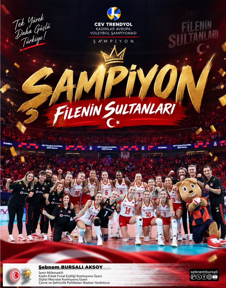 fath_mhp's tweet photo. 2026 CEV Kadınlar Avrupa Voleybol Şampiyonası finalinde İtalya'yı mağlup ederek Avrupa Şampiyonu olan Filenin Sultanları'nı tebrik ederiz. 👏🇹🇷🇹🇷 https://t.co/h1gezV4Ohn
