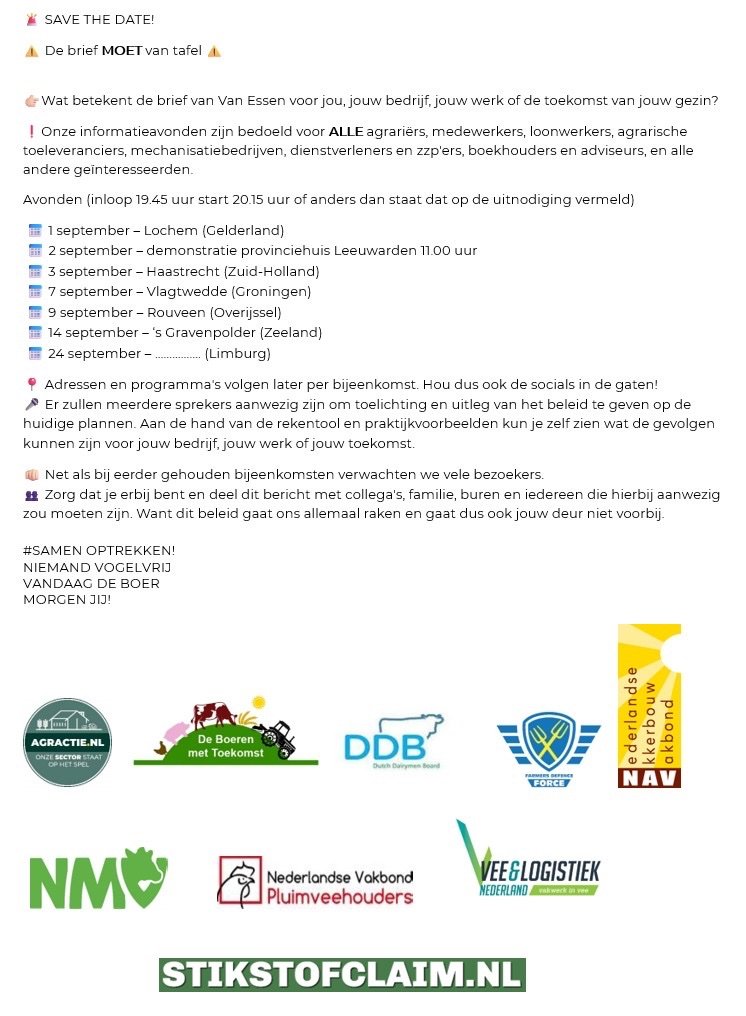 annawever68's tweet photo. @adegraat @ronaldvanamelr Nogmaals: ga naar zo'n informatie avond. Dan wordt er, waar je bij staat, uitgerekend wat de gevolgen zijn voor boeren en alle sectoren die met hen verbonden zijn. Je kunt vragen stellen en meteen alle boeren persoonlijk vertellen dat ze "gekoesterd" worden. Doen! https://t.co/8FkAEl3LCY