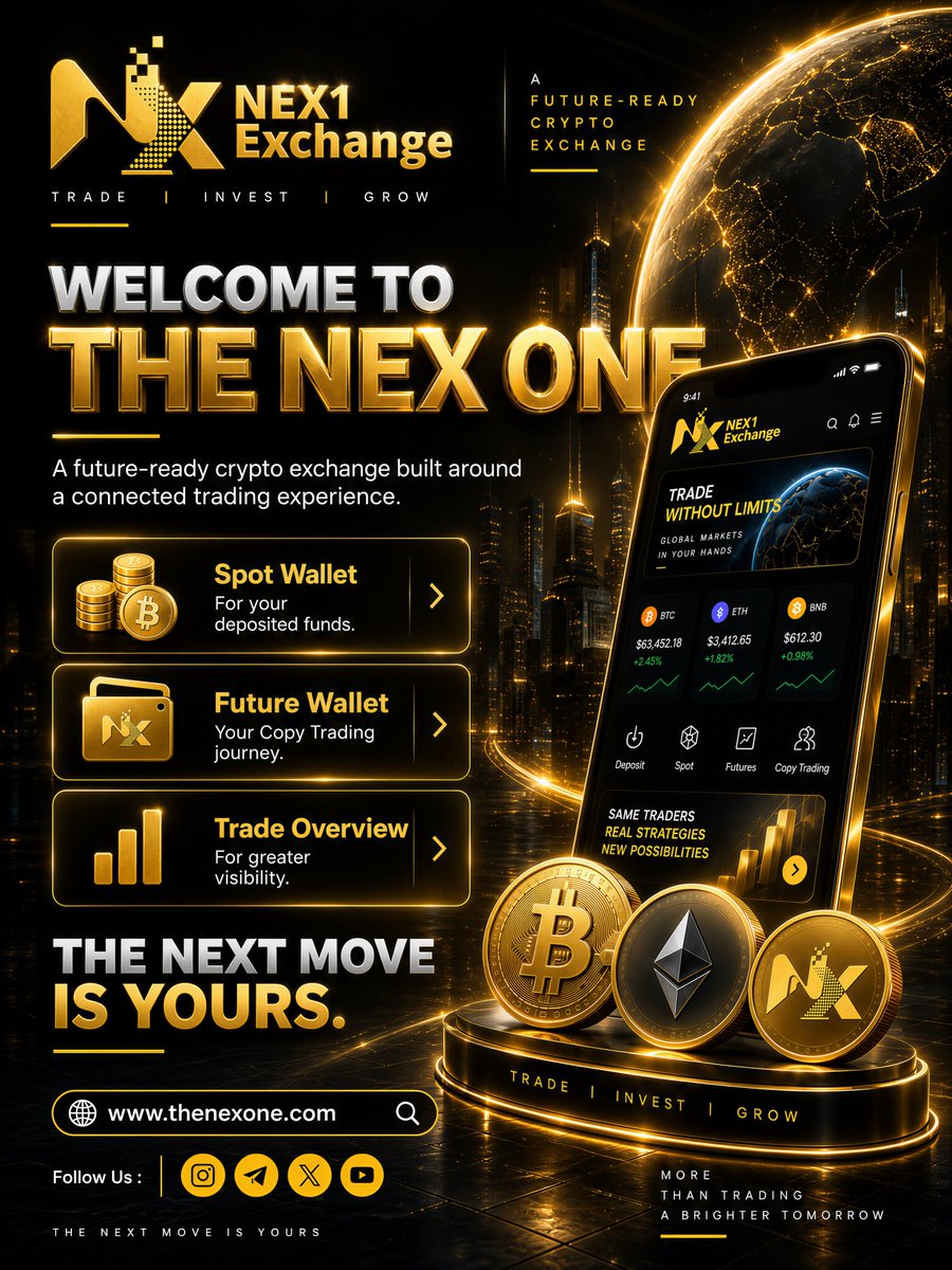Nex1ex's tweet photo. 🚀 **WELCOME TO THE NEX ONE — THE NEXT MOVE IS YOURS.**

💰 **Spot Wallet** — Manage your deposited funds
⚡ **Future Wallet** — Explore your copy trading journey
📊 **Trade Overview** — Greater visibility, smarter decisions https://t.co/Pj5xrwWg8u