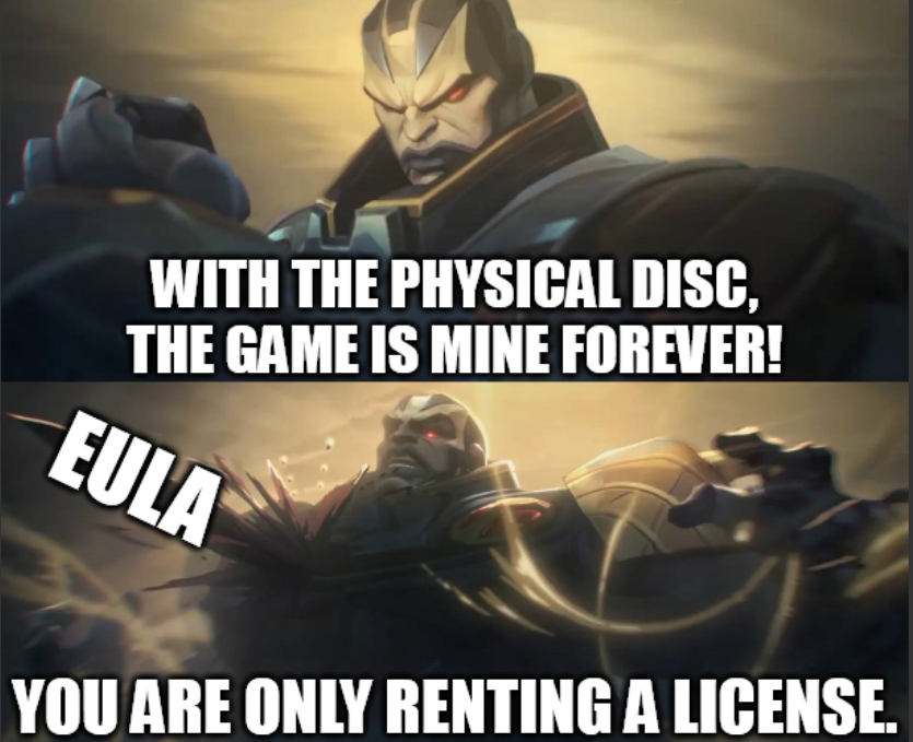 IsaacKusanagi's tweet photo. @SuperSisi I still don't understand people who think a game that cost millions of dollars to develop "belongs" to them for just 60 dollars.😂
#Videogames https://t.co/fmY2fLBW5D
