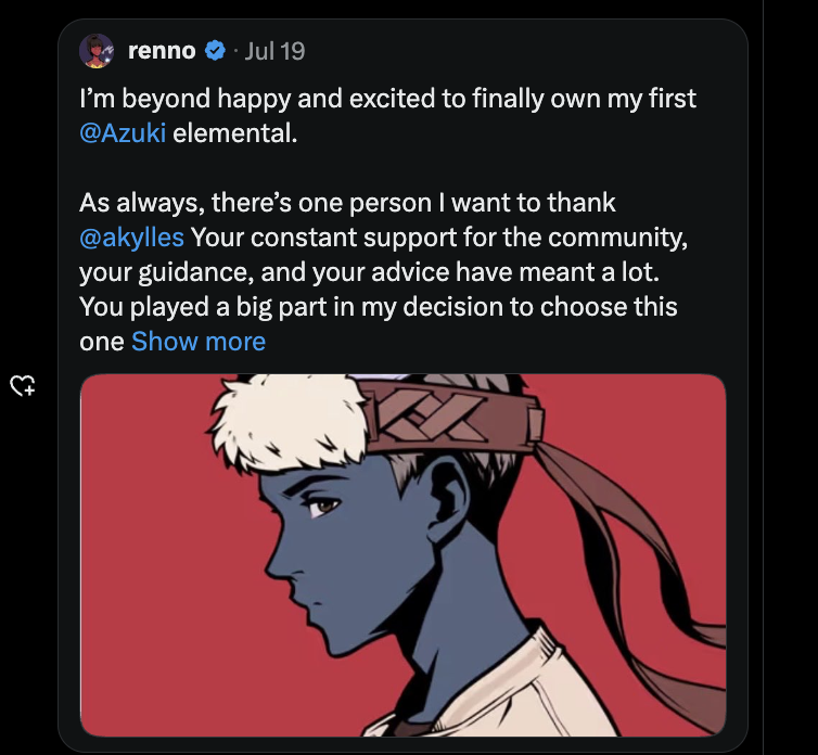 akylles's tweet photo. Since July 3rd [My birthday], I onboarded 10 new Members to @Azuki ⛩️

You know what is the cool part? They all got onboarded from @AzukiTCG 

They all went on Ebay searching for cards, then went to the Azuki website

Then asked me about NFTs, bought their first Azukis, Elementals, Gold Beanz [3 of them bought Gold beanz],  @GoldBeanz 

!IMZ ⛩️