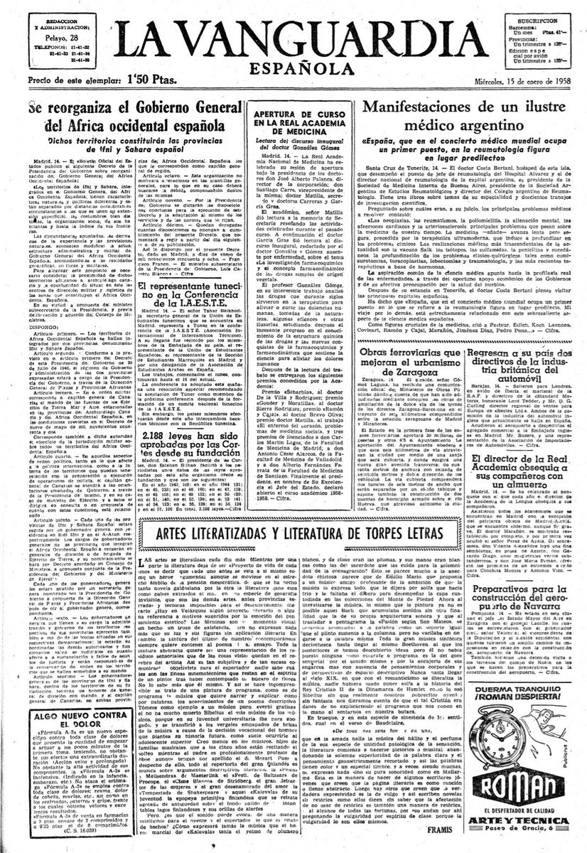 YesWeCan25's tweet photo. صحيفة إسبانية1958:«إعادة الهيكلة في غرب إفريقيا الإسبانية، سيدي إفني إقليم تابع لسيادة #اسبانيا، والعسكر يدافع عليه ببطولة،إسبانياتحمي حقوقها» 
 والنتيجة الأخيرة سيدي إفني رجع لوطنه الام 🇲🇦
الحديث على سبتة ومليلية اليوم مثل سابقه، اسبانيا تعيد نفس الأغنية المشروخة👇
@LaVanguardia https://t.co/665yyBePs2