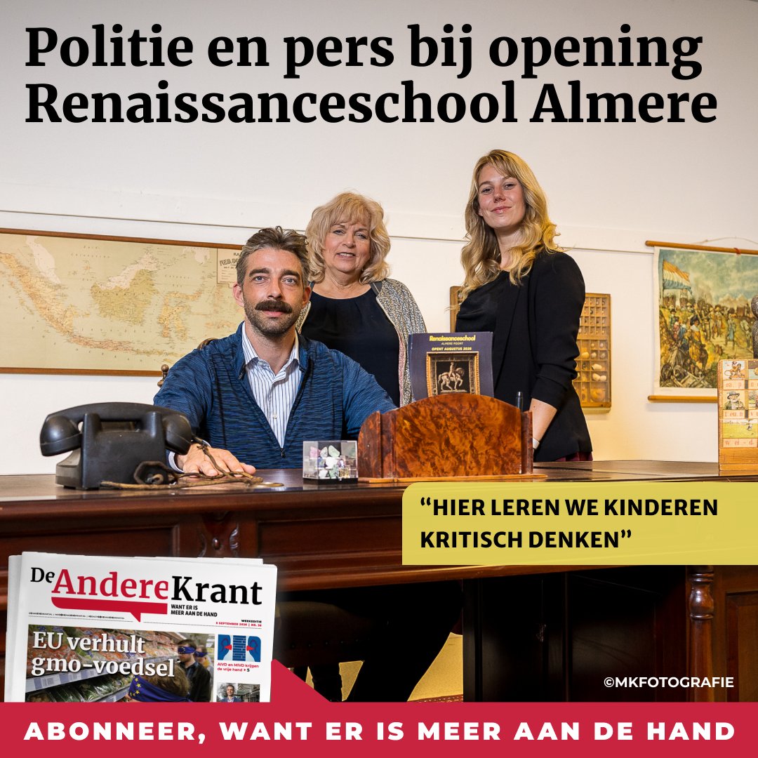 AndereKrant's tweet photo. De Renaissanceschool in Almere opende haar deuren onder grote belangstelling van de pers, terwijl buiten wijkagenten een oogje in het zeil hielden. Schooldirecteur Douwe Filz bleef vriendelijk onder een spervuur van argwanende vragen over de bedoelingen van de FVD-school: “Wij leren de kinderen kritisch denken, via de socratische methode. Door de juiste vragen te stellen leer je kinderen dat er meerdere bronnen en belangen zijn.”

Lees verder: https://t.co/IOXq9At8pN