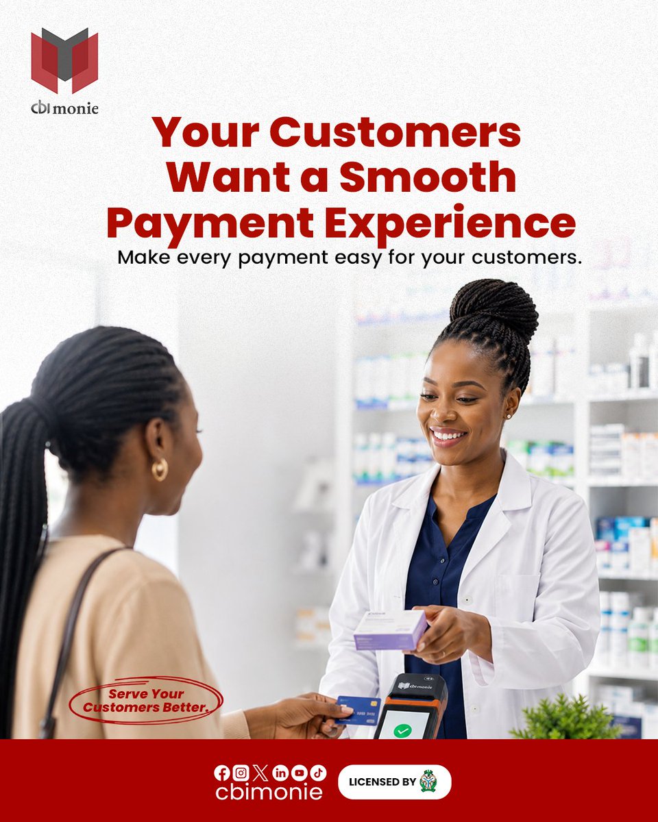 CbiMonie's tweet photo. Your customers deserve a smooth payment experience.

Make every transaction simple, convenient, and seamless with CBI Monie.

Serve your customers better.

#CBIMonie #PaymentSolutions #CustomerExperience #DigitalPayments https://t.co/ImtgDgbf0x
