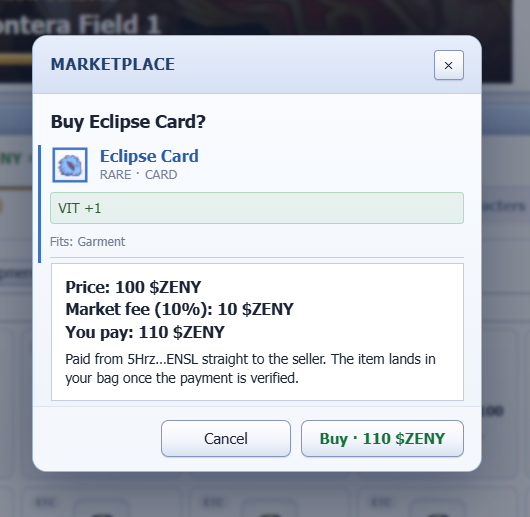 Juxxy76's tweet photo. Just picked up an Eclipse Card ⚡️🌑
VIT +1, Rare Card, and a solid addition to the collection. Paid 110 ZENY including the 10% marketplace fee. Let’s see what this card brings! 🚀 @IdleROGame https://t.co/ccFLFeXCYb