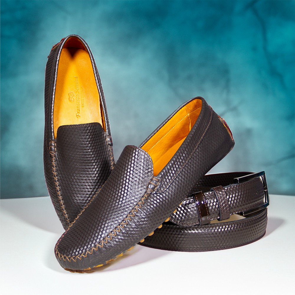 HaydenAsbe9l's tweet photo. Discover the Francesco Sensini 3D Leather Edition in rich brown: handcrafted Italian moccasins with embossed cube texture and leather-lined comfort. Unisex, timeless, and customizable by request. Limited pairs available. https://t.co/IQ2duX6qlU
