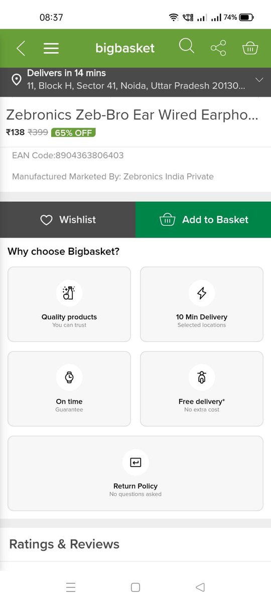 Ashu1240858's tweet photo. i ordered zebronics earphones from big basket. but they are not working in my phone not even in my laptop so whn i tried to exhange or retrun, it is showing non retrunable, but before order it as shwoing returnable item. @bigbasket_com @zebronics @zeb_techsupport please return. https://t.co/jmmBF0oCCi