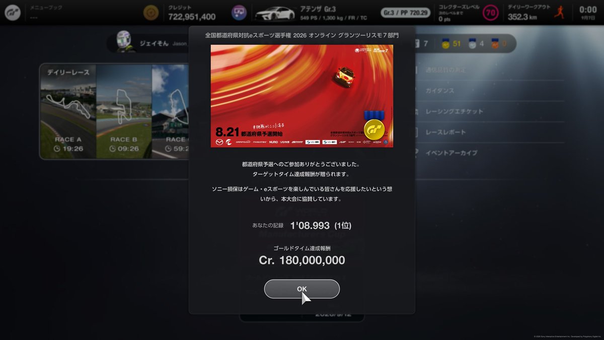 Jason_type99's tweet photo. 今年の国体オンライン予選は初めて静岡県1位で通過！
一般総合でも11位、タイムも8秒台も達成できてロードスター乗りの意地を見せれたかな？

県決勝はまあ、うん…がんばります…。 https://t.co/hBnCkYKonH