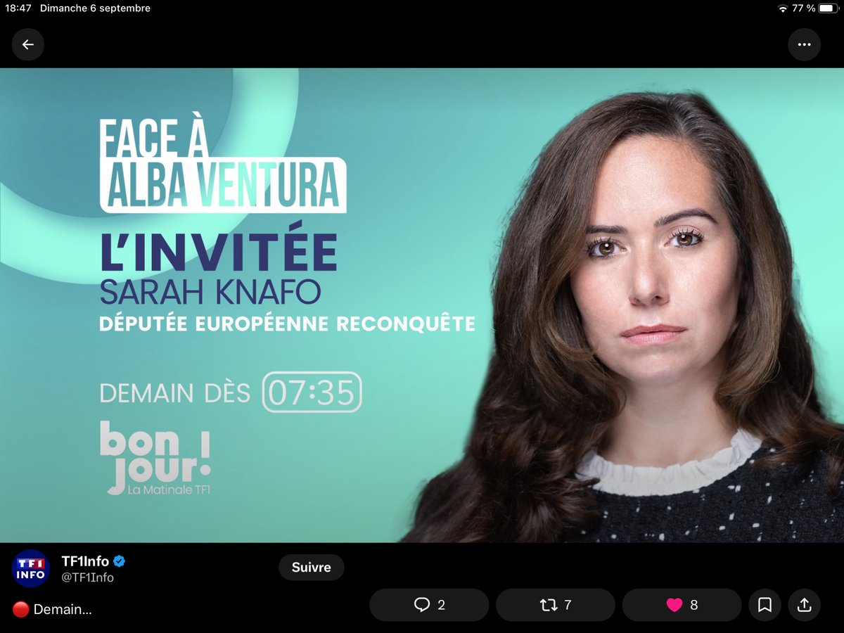 Lisabethdanj's tweet photo. Sarah demain sur TF1 !!    📺 7:35 !!  😉😉😝😝👍👍
Toutes les chaînes s’arrachent notre Sarah ! 😉😉😝😝👍👍 https://t.co/cQWXKeXuJ5