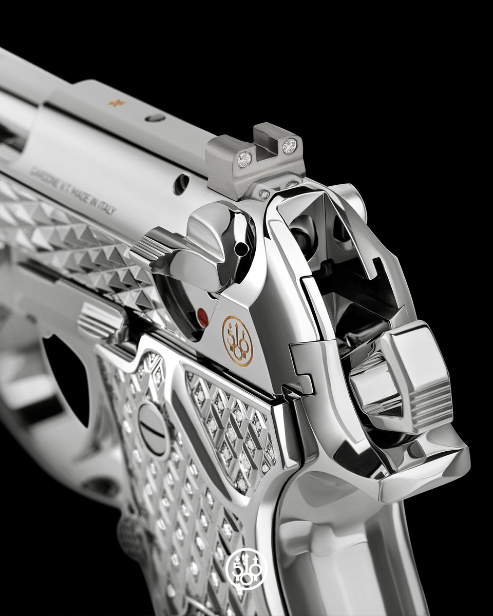 Beretta_1526's tweet photo. A tribute to extreme luxury, preserving the elegance and modern design that made Italy and the Beretta 92 cultural icons. The sculpted lines of the 92FS Diamond draw inspiration from the geometry of the diamond – sharp edges, faceted surfaces, and volumes shaped to capture and reflect light https://t.co/L21LT7ITkN #Beretta500 #LegacyForgesTomorrow