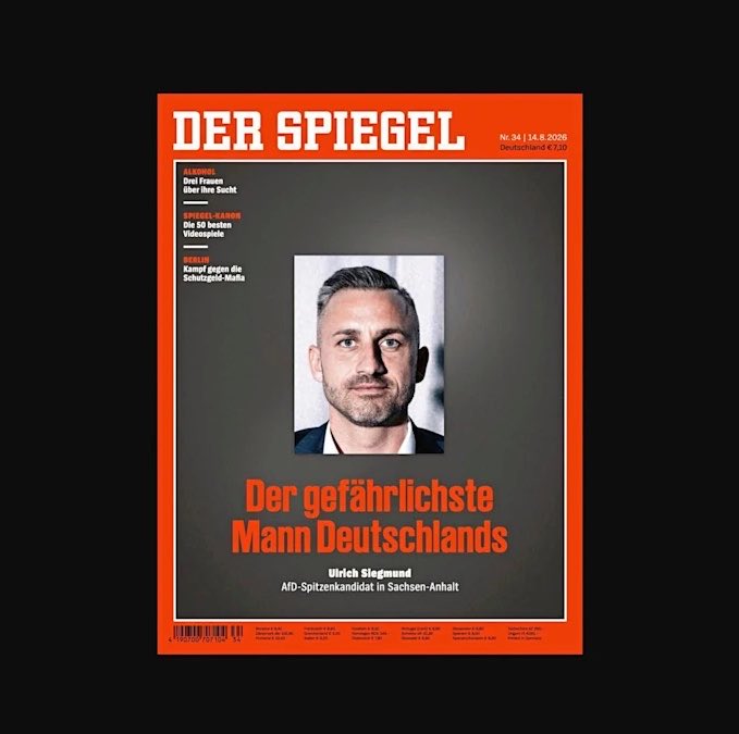 Brevesdepresse's tweet photo. 🔴🇩🇪FLASH - En Saxe-Anhalt, l’#AfD est donnée en tête à plus de 40%. L’extrême droite pourrait diriger un Land allemand pour la 1ère fois depuis la chute du #nazisme. Son chef de file prorusse, Ulrich Siegmund, est décrit par Der Spiegel comme «l’homme le plus dangereux du pays». https://t.co/39OjO0i3kg