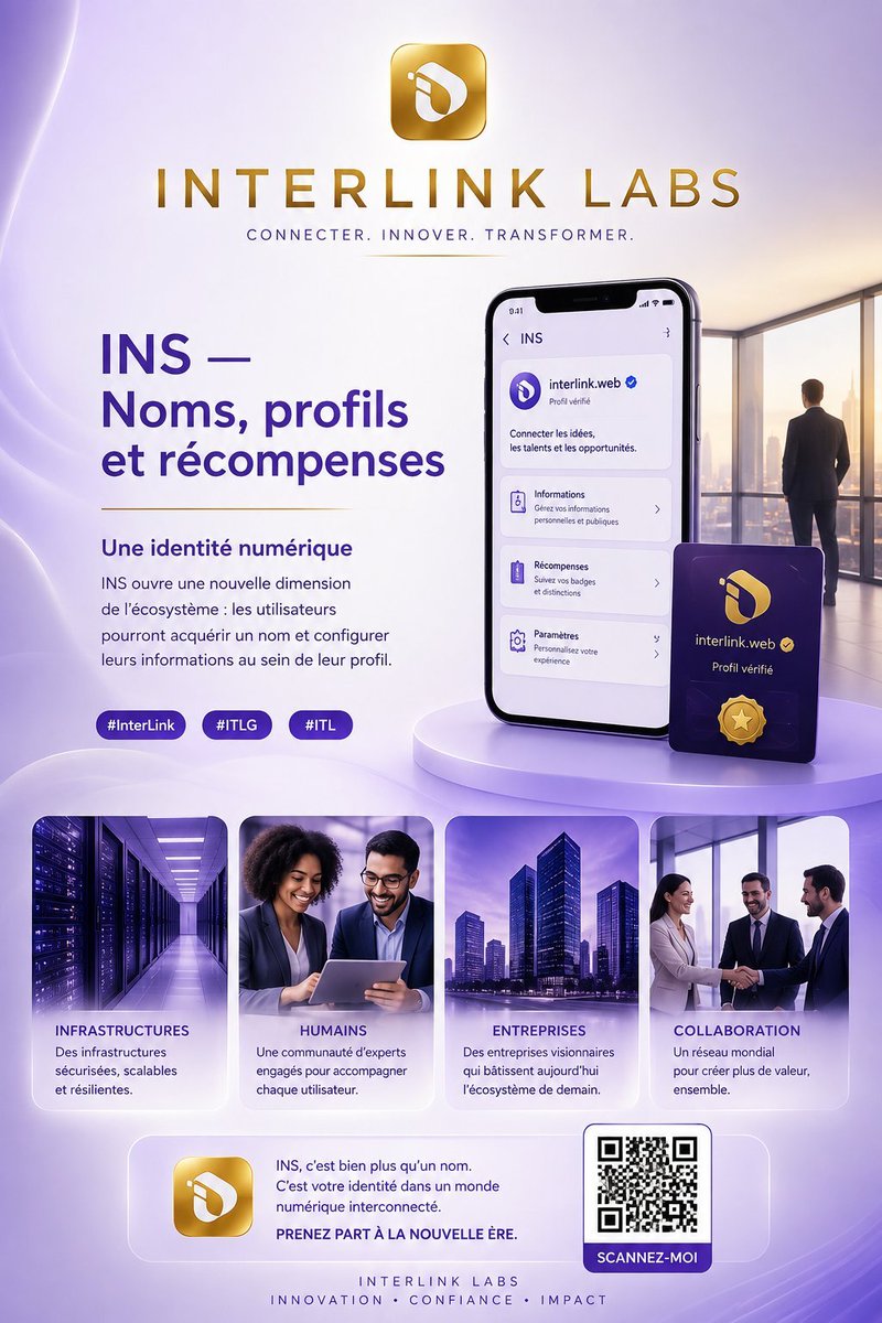 AwiInterlia1i2's tweet photo. INTERLINK LABS: une identité numérique INS ouvre une nouvelle dimensions de L'ecosystème.
#InterLink #ITLG #ITL https://t.co/OL0AnUyMOG