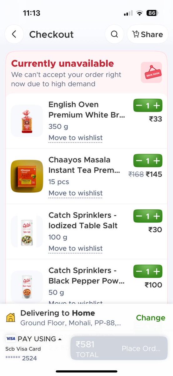 bondchd73's tweet photo. @blinkitcares @letsblinkit What is happening to quick commerce ?? Where is it hiding ? Whole day in Chandigarh and Mohali today Blinkit keeps saying UNAVAILABLE. HOW CAN YOU BE SO BUSY ALL DAY ?? https://t.co/X6ejx219O2