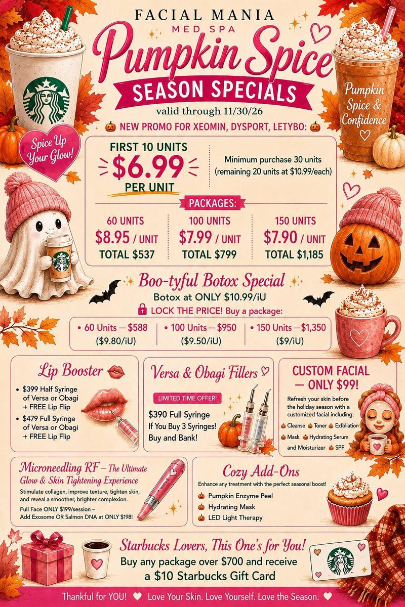fmdelraybeach's tweet photo. 🍂🎃 PUMPKIN SPICE SEASON IS HERE AT FACIAL MANIA! 🎃☕️
📲 call to book your appointment or click the link to book!
(561) 621-5219
https://t.co/AYhRQsK74M https://t.co/uapeWb1ee2