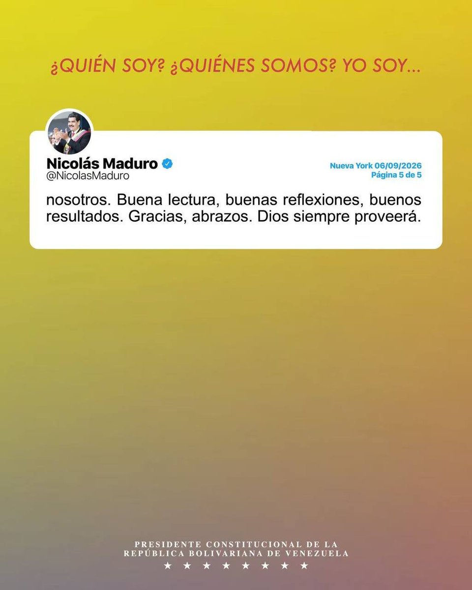 NicolasMaduro's tweet photo. Buenas lecturas, buenas reflexiones y buenos resultados. ¡Gracias a todas y todos! ¡Abrazos! 
¡Dios siempre proveerá! https://t.co/HPTqoISe9T