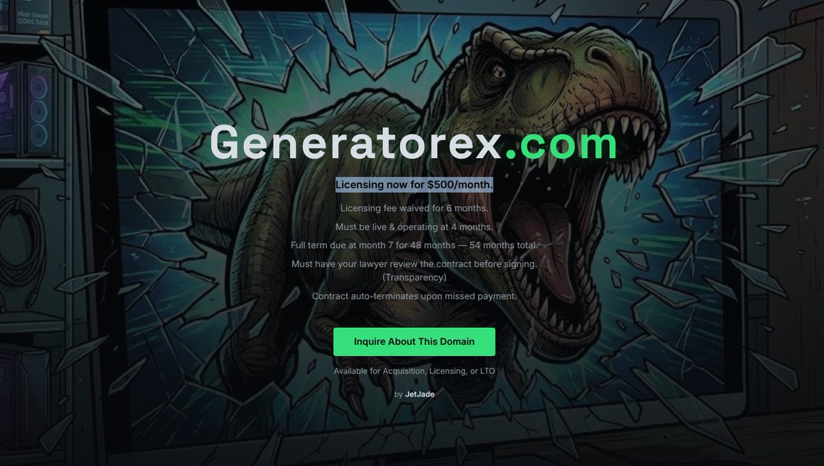 jetjadeLTD's tweet photo. https://t.co/tCJoGdhvBQ

Licensing now for $500/month.

dave@jetjade.com

#AIGenerator #AIImages #AIVideo #GenerativeAI #AIContent #AITools #AIArt #TextToImage #TextToVideo #AICreator #Domainnames https://t.co/1nJPqdceVe