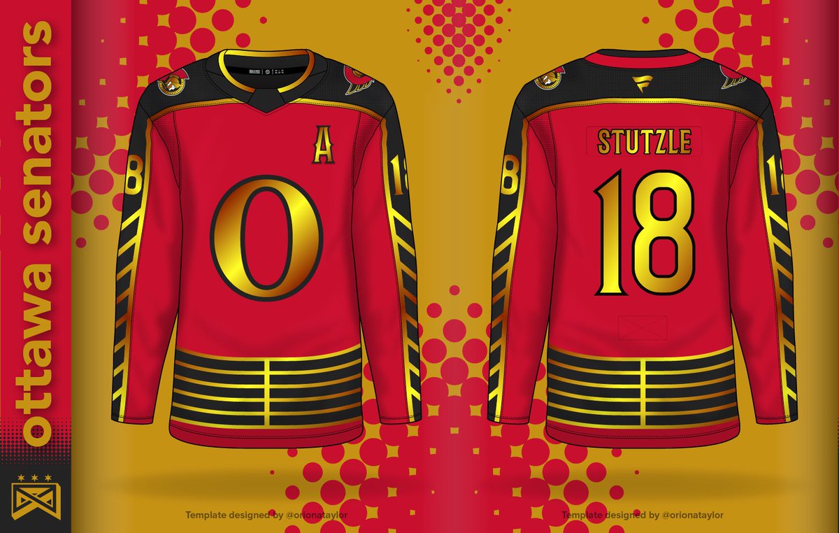 The_JerseyNerds's tweet photo. DAY TWENTY: OTTAWA SENATORS

Our own @balkocreative takes on his hometown Sens! The arm chevrons are for the 8 downtown locks of the Rideau Canal, while the hem stripes mimic the wooden design of the lock doors. Plus metallic gold detailing throughout! https://t.co/4EAB3OKpDW