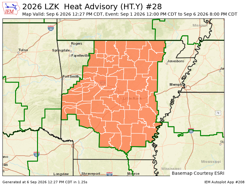 WatchLZK's tweet photo. LZK continues Heat Advisory for 34 forecast zones in [AR] till Sep 6, 8:00 PM CDT https://t.co/8TiZG6ZAjk https://t.co/FgVhygcDq7