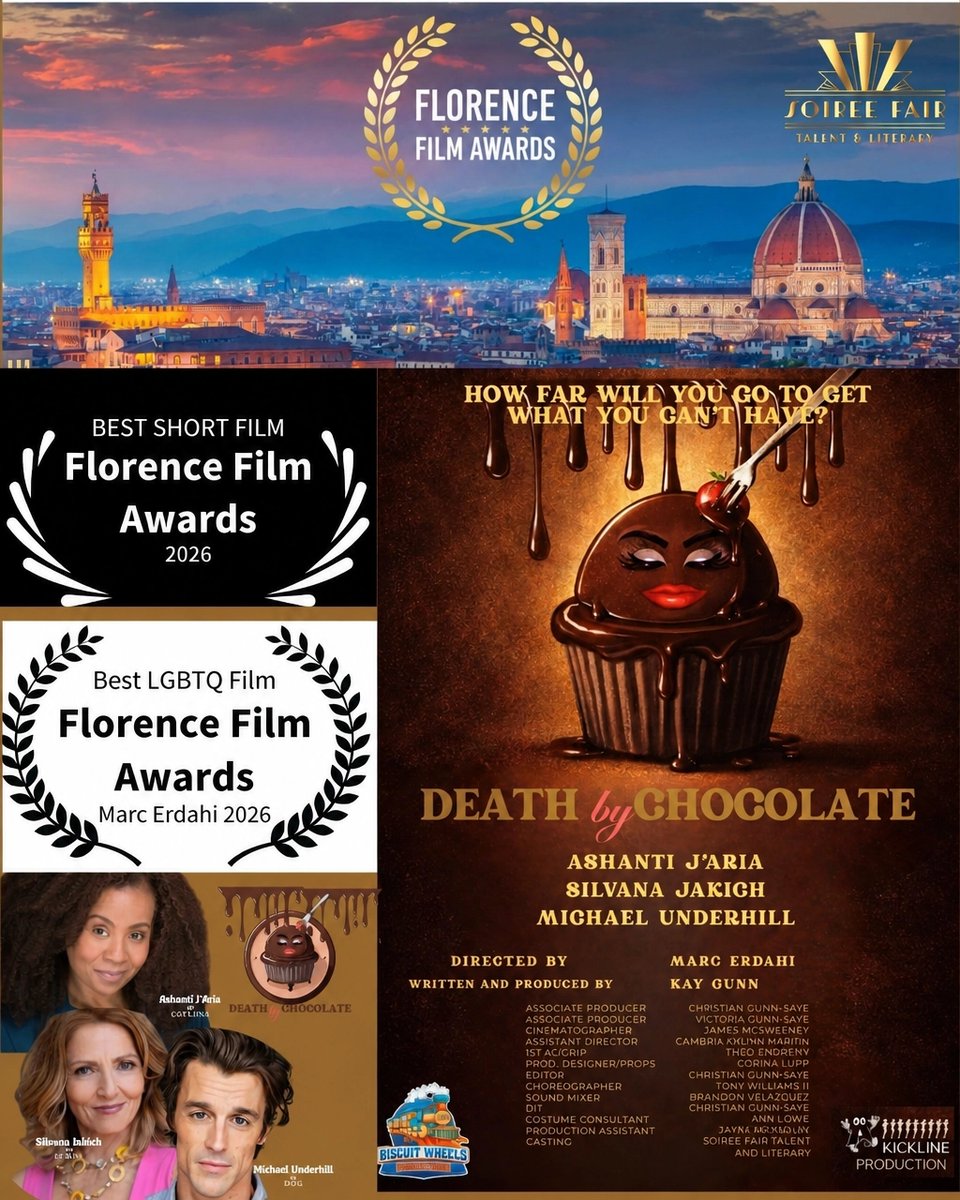 SoireeFair's tweet photo. Project development gives talent bold voices. Death by Chocolate won Best Short Film &amp; Best LGBTQ Film at the Florence Film Awards, plus New York Indie Shorts Awards semi-finalist recognition. #SoireeFairTalent&amp;Literary https://t.co/blAmiZpVsQ