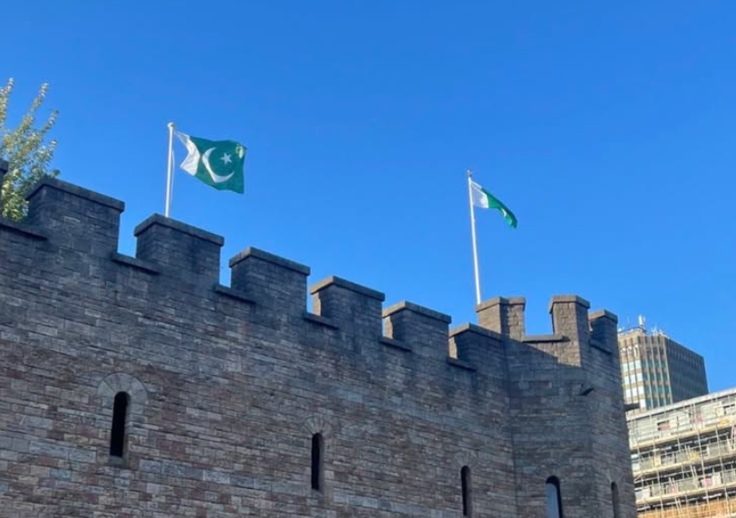 ScaryEurope's tweet photo. @TRobinsonNewEra Pakistan flags flying over Cardiff Castle - what are we doing to ourselves? A Restore Britain Government will not allow this. https://t.co/77qkpjCnDV