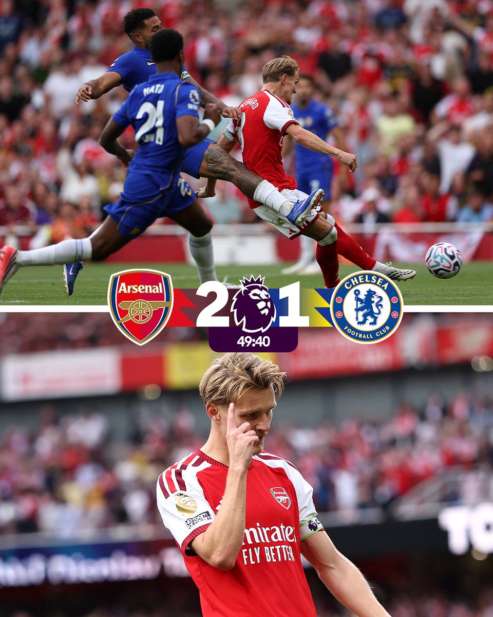 NigeriainfoFM's tweet photo. FT: ARSENAL 🔴 2-1 🔵 CHELSEA

Champions Arsenal FC maintained their perfect start to the Premier League season with a hard-fought comeback victory over London rivals Chelsea FC at the Emirates after turning the game around to secure all three points.

They now sit on nine points, second on the log behind Manchester City FC.

Can they keep this momentum going, or will the pressure start to show as the fixtures pile up?

#EPL #ARSCHE #FootballFrenzy