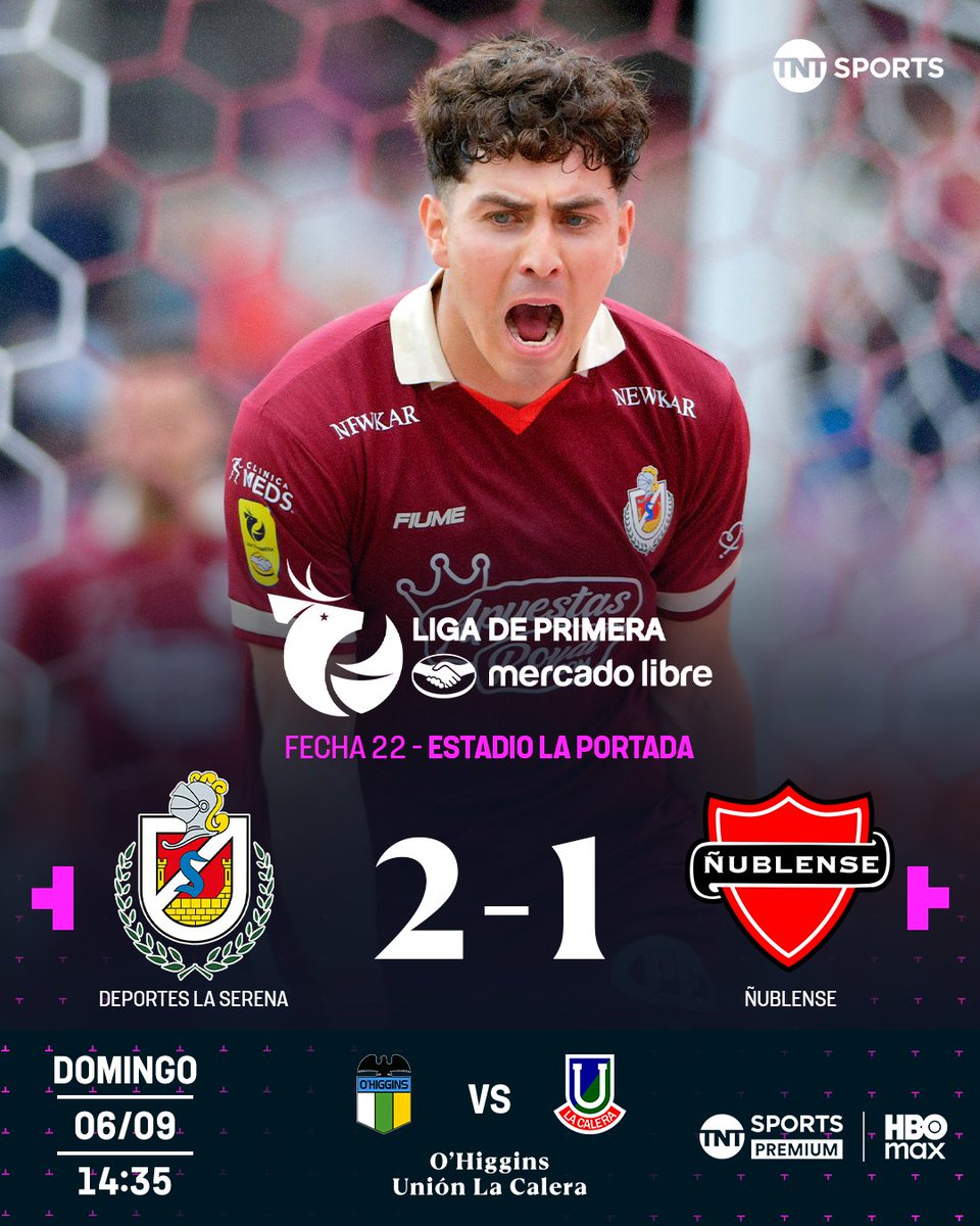 TNTSportsCL's tweet photo. ⚽🔝🔴 ¡EL TRIUNFO EN CASA!

Desde mayo que Deportes La Serena no lograba imponerse de local en la #LigaDePrimeraMercadoLibre 2026, algo que hicieron este #MatchdayDomingo ante Ñublense. 

Felipe Chamorro y Mathías Pinto marcaron para los Papayeros, mientras que Ignacio Tapia puso el gol de la visita.

Disfruta de lo mejor del fútbol chileno. Suscríbete a #TNTSportsenHBOMax 📲💻 Link en la BIO 📍