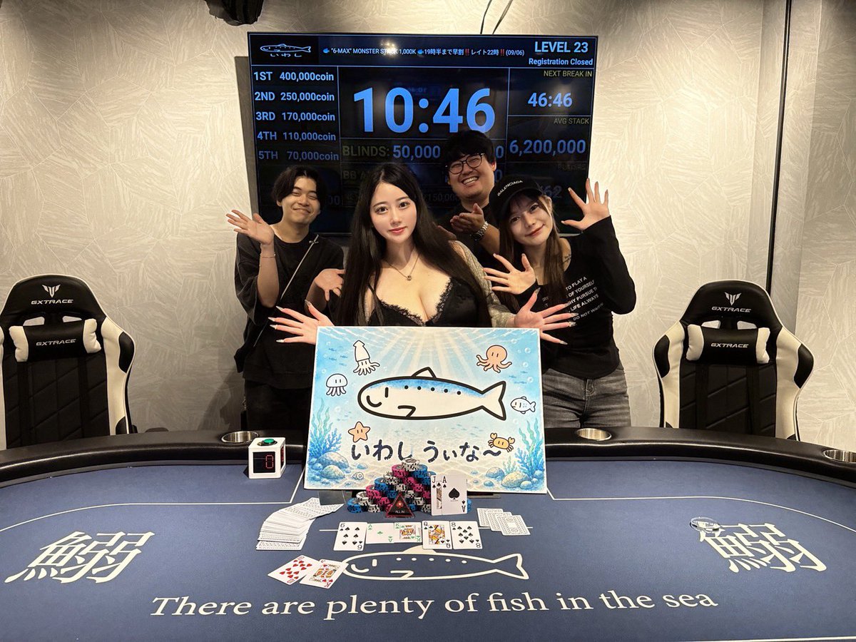 iwashi_poker's tweet photo. 【🐟 “6-MAX” MONSTER STACK 1,000K 🐟】

濃密な戦いを最後まで勝ち抜き、 見事1,000Kの頂点は＿＿＿

✨️🥇高濱響様🥇✨️

🥈🐸様🥈

🥉muu様🥉

🎖️4位 ヒイロ様🎖️
🎖️5位 🍤ebichiri様🍤🎖️

優勝おめでとうございます！！🎉✨

ご参加いただいた皆様、 ありがとうございました🐟🔥 https://t.co/mOb5wo8ZA1