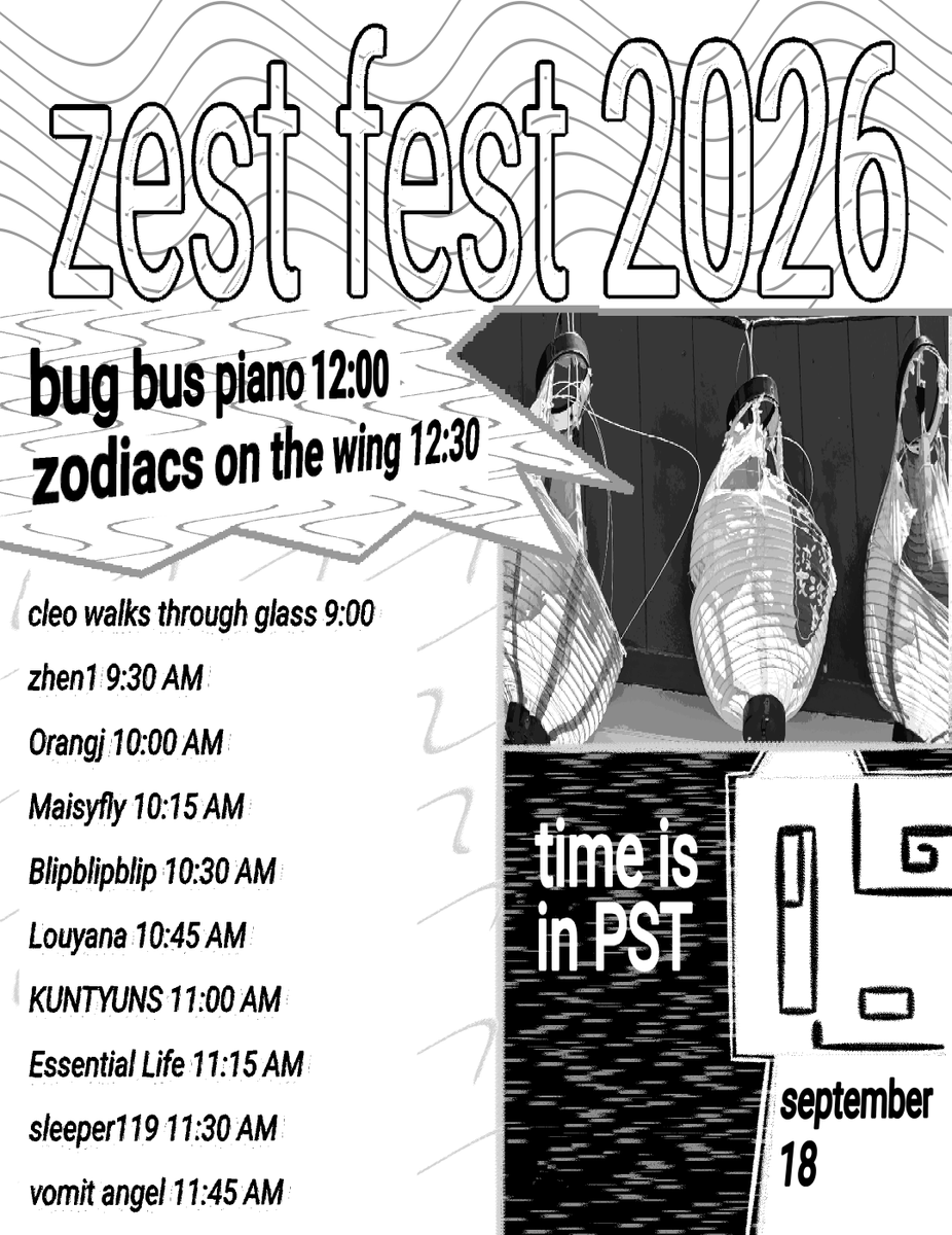 zvezejzv's tweet photo. ZEST FEST 3 SETLIST OUT NOW
WE GOT BUG BUS PIANO, DJ SABRINA THE TEENAGE DJ, ZODIACS ON THE WING AND ROXY PHANTOM TUNE IN
SIGN UP ON RYM
https://t.co/Vd2EBHJTzi 
https://t.co/rbUxAV357w 
https://t.co/JiZEEjqSou https://t.co/j2uB919jRZ