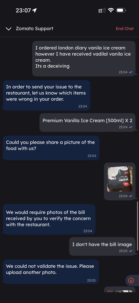 Arsenic_RA's tweet photo. @zomato @zomatocare This is really pathetic and deceiving experience from your platform.

I ordered London Diary Ice cream- vanila flavour, instead of this I have received Vadilal vanila ice cream. And when I took it to your customer support, its say they are unable to validate https://t.co/Fakfk7yFhr