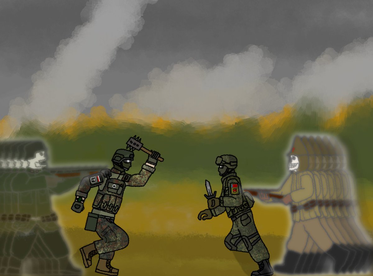 BunkerART's tweet photo. "In a Europe that has sinned in every way possible, two sworn enemies find eachother again."
(Second European War if you're wondering)
#thefirerises
#hoi4
#digitalart https://t.co/RmX6BN2DfO