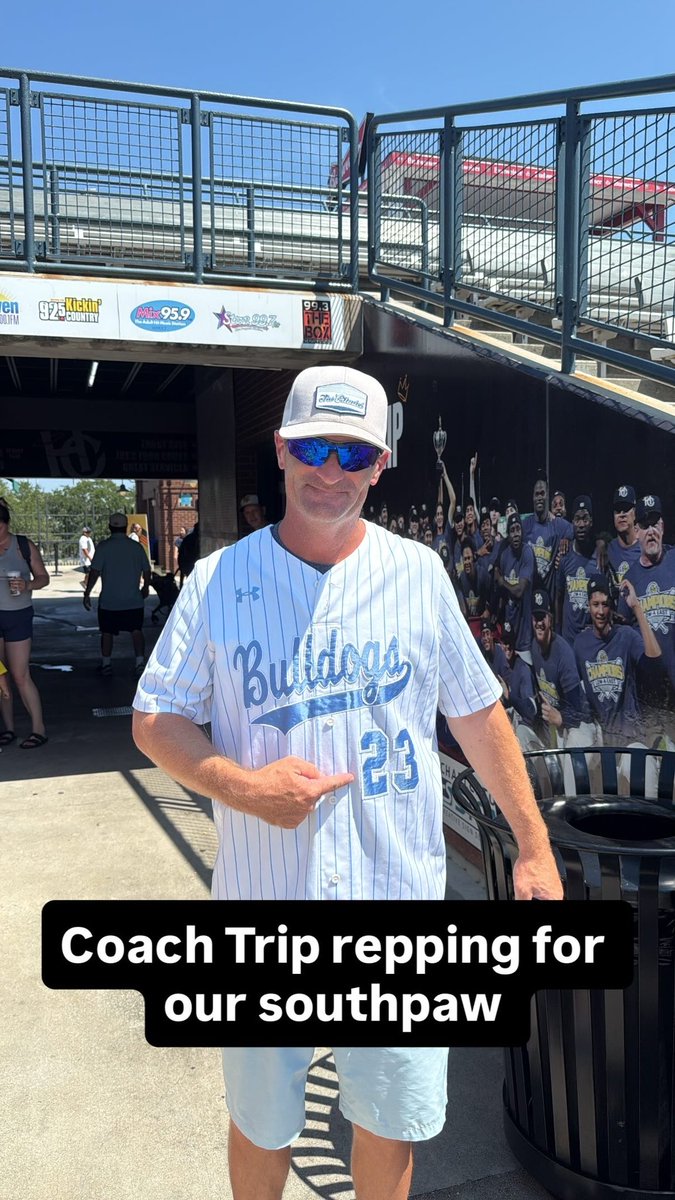 CitadelBaseball's tweet photo. Will Holmes on the bump and he’s getting all the Bulldog support he’ll need! Including, @BulldogsTrip repping our guy’s uni! https://t.co/aPpTAbD20i