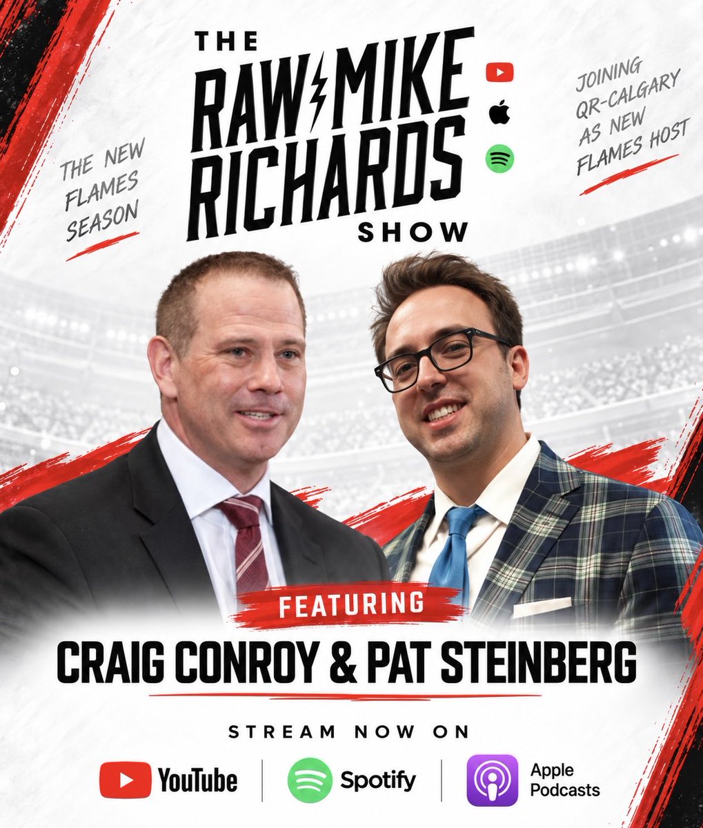 RawMikeRichards's tweet photo. @NHLFlames GM-Craig Conroy and @SteinbergYYC join The Raw Mike Richards show in our new launch on QR-Calgary. Watch in full video now on YouTube and Spotify #craigconroy #calgaryflames #nhl #rawmikerichards https://t.co/rPXVFTxlXR