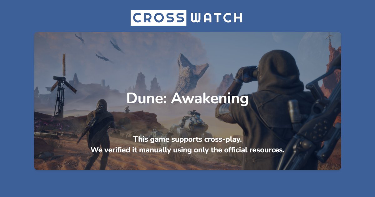 CrosswatchInfo's tweet photo. Dune: Awakening is set to release on PlayStation 5 and Xbox Series X|S on September 22 this year, with crossplay added only between Xbox Series X|S and the Xbox App on Windows.

https://t.co/6LldTB66RZ https://t.co/xTbRqCVIj7