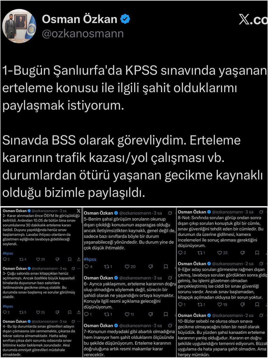 ajansmuhbir1923's tweet photo. 💥 “Sürecin şahidi olarak neler yaşandığını ortaya koymak istiyorum.”

KPSS’de görevli akademisyen Osman Özkan, Şanlıurfa’daki sınavda usulsüzlük olduğu iddialarına ilişkin paylaşımlar yaptı. https://t.co/Ras21CepAS