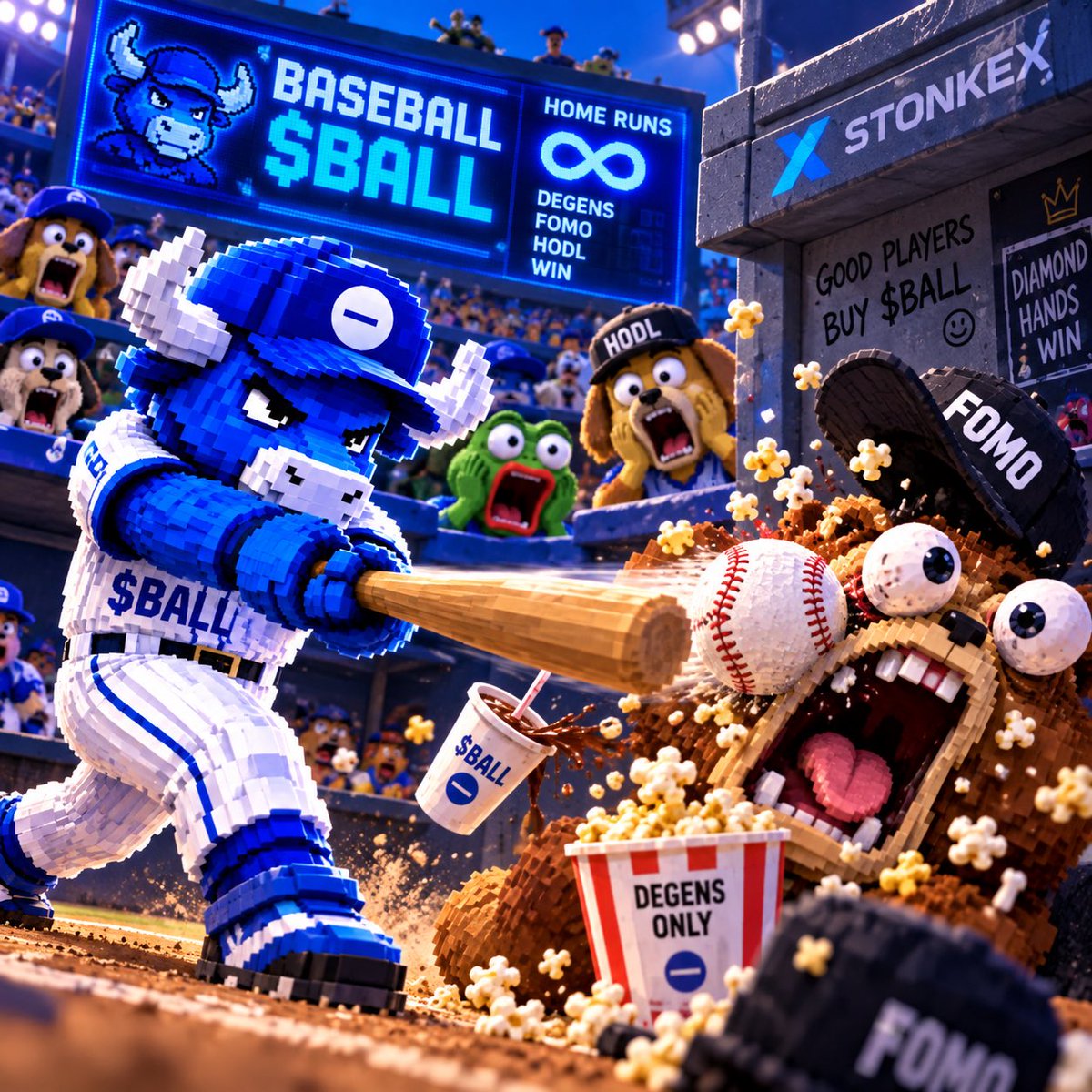 ballonbase's tweet photo. FOMO came for the game… ended up catching the $BALL with his face 😭⚾️

another day in the $BALL stadium.

Built on $STONKEX 🟦 https://t.co/USi8lgEKVn