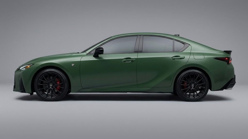 AutoGlobCo's tweet photo. The 2027 Lexus IS is going green   but not the way you think.
The 25th-anniversary Special Appearance Package keeps the naturally aspirated 3.5L V6, adds black BBS wheels and exclusive Envious Green paint.
Only 350 will be built for North America. 

#Lexus #LexusIS https://t.co/uiSQh4ivqw