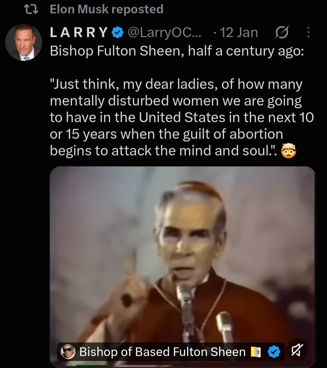 JackPosobiec's tweet photo. Elon is Fulton Sheen-posting 

Elon is Fulton Sheen-posting https://t.co/9Z21M3njzW