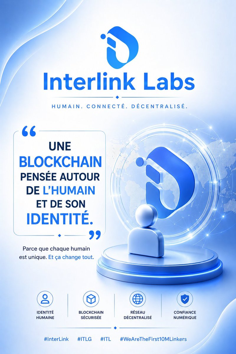 AwiInterlia1i2's tweet photo. INTERLINK LABS: une Blockchain pensée autour de l'humain et de son identité.
#InterLink #ITLG #ITL https://t.co/VPFbzf4C9T