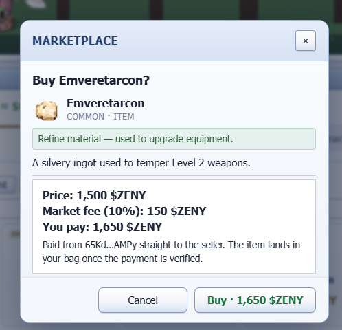 KrackHood's tweet photo. A silver ingot caught my eye in the marketplace. ⚔️ Emveretarcon costs 1,500 solana:GsyjVZkKeSowzvpks9gJrznnyHTF21A4cu9TiGBCpump, plus a 10% market fee—1,650 solana:GsyjVZkKeSowzvpks9gJrznnyHTF21A4cu9TiGBCpump total. Worth it if you’re gearing up for Level 2 weapons! @IdleROGame https://t.co/AQtvWisfnN