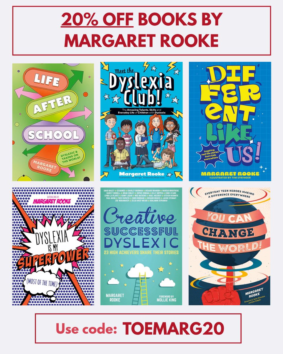 toebytoe's tweet photo. To celebrate @MargsRooke new book Life After School - Dyslexic and Taking on the World, her publisher have kindly offered the Toe by Toe community 20% off Margaret’s books bought from their website.

Visit https://t.co/FJswNViM8m &amp; enter code TOEMARG20 at checkout to redeem 📖 https://t.co/HhusDlr4pa
