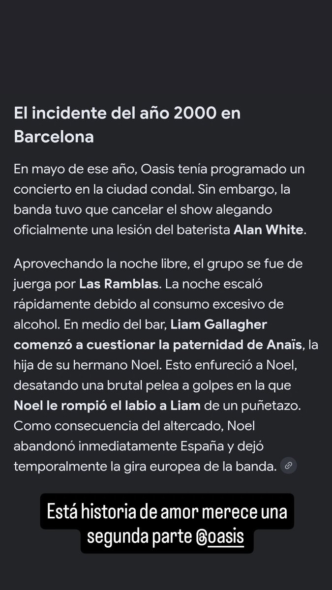 SergiVCF19's tweet photo. Oasis vuelve a España y elige Barcelona. 
Está historia de amor se merece una segunda parte. https://t.co/aH2DMftXwG