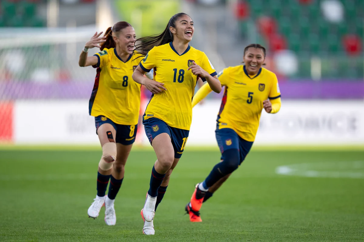 Rosa Nayeli Flores Benalcazar of Ecuador celebrates after scoring goal during the FIFA U-20 Women's World Cup Group C match between Ecuador and Ghana.