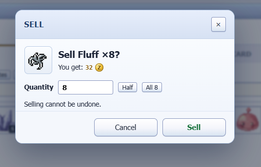 PaulNasssa's tweet photo. I stared at the screen, finger hovering over “Sell.” Eight Fluffs, 32 coins. A tiny decision, but the warning hit hard: selling cannot be undone. Sometimes, the hardest part of a game is knowing when to let go. @IdleROGame https://t.co/40UI4OWe0G