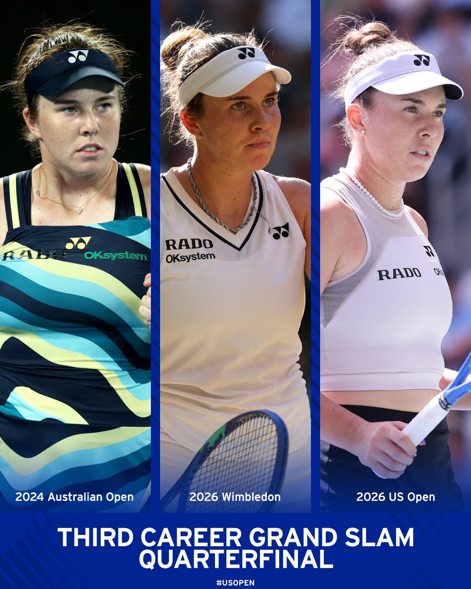 usopen's tweet photo. Grand Slam quarterfinals are becoming familiar territory for Linda Noskova 🇨🇿 https://t.co/YSuDlhV1LA