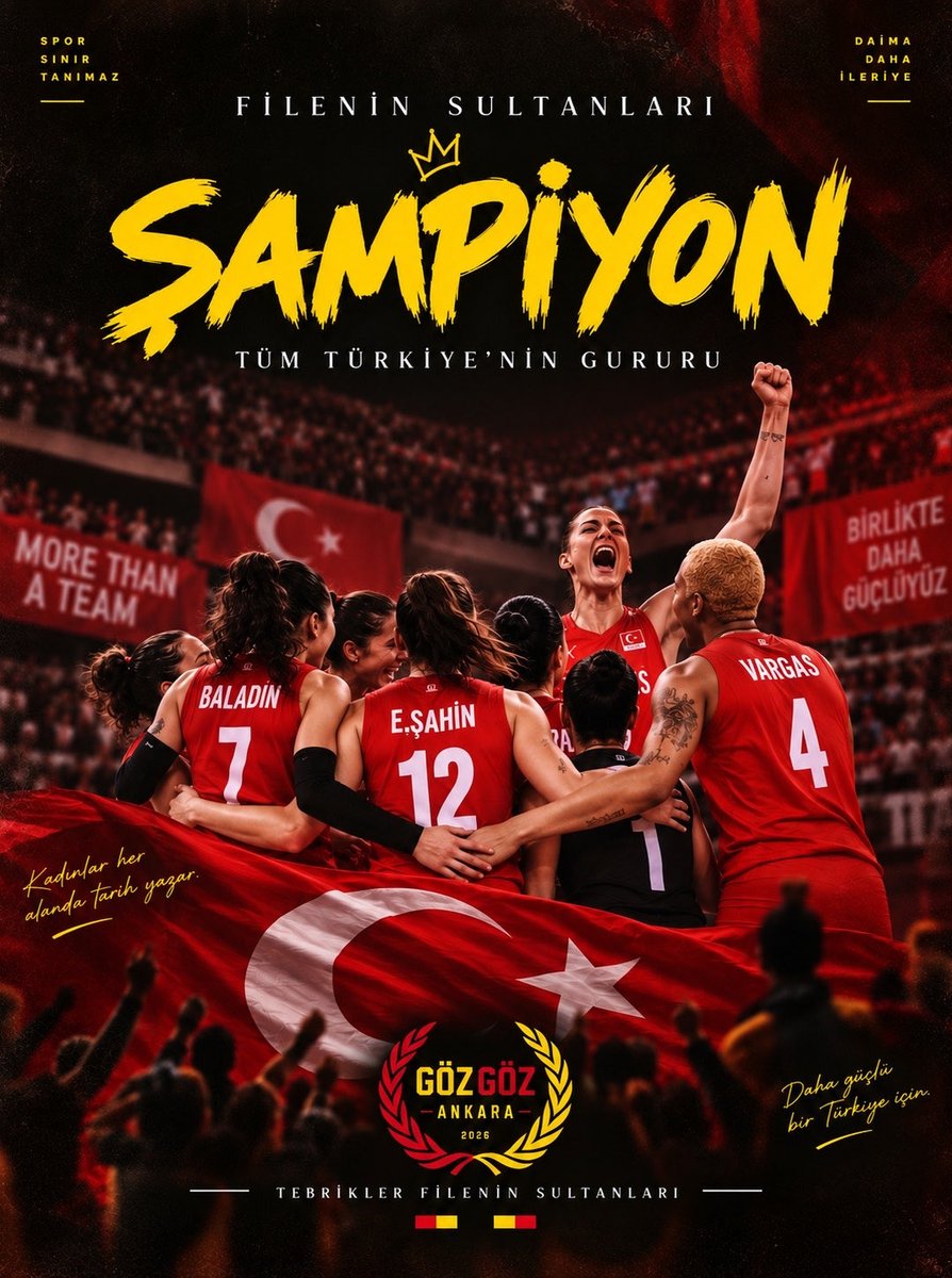 GozGozAnkara's tweet photo. Ay-yıldızlı formayla sahaya çıkan, son topa kadar mücadeleden vazgeçmeyen ve bir kez daha göğsümüzü kabartan Filenin Sultanları şampiyon! ❤️🤍

Bu gurur hepimizin, bu zafer Türkiye’nin! 🇹🇷

Tebrikler Filenin Sultanları! 👏🏻🏆 https://t.co/CNGmPjJNL4